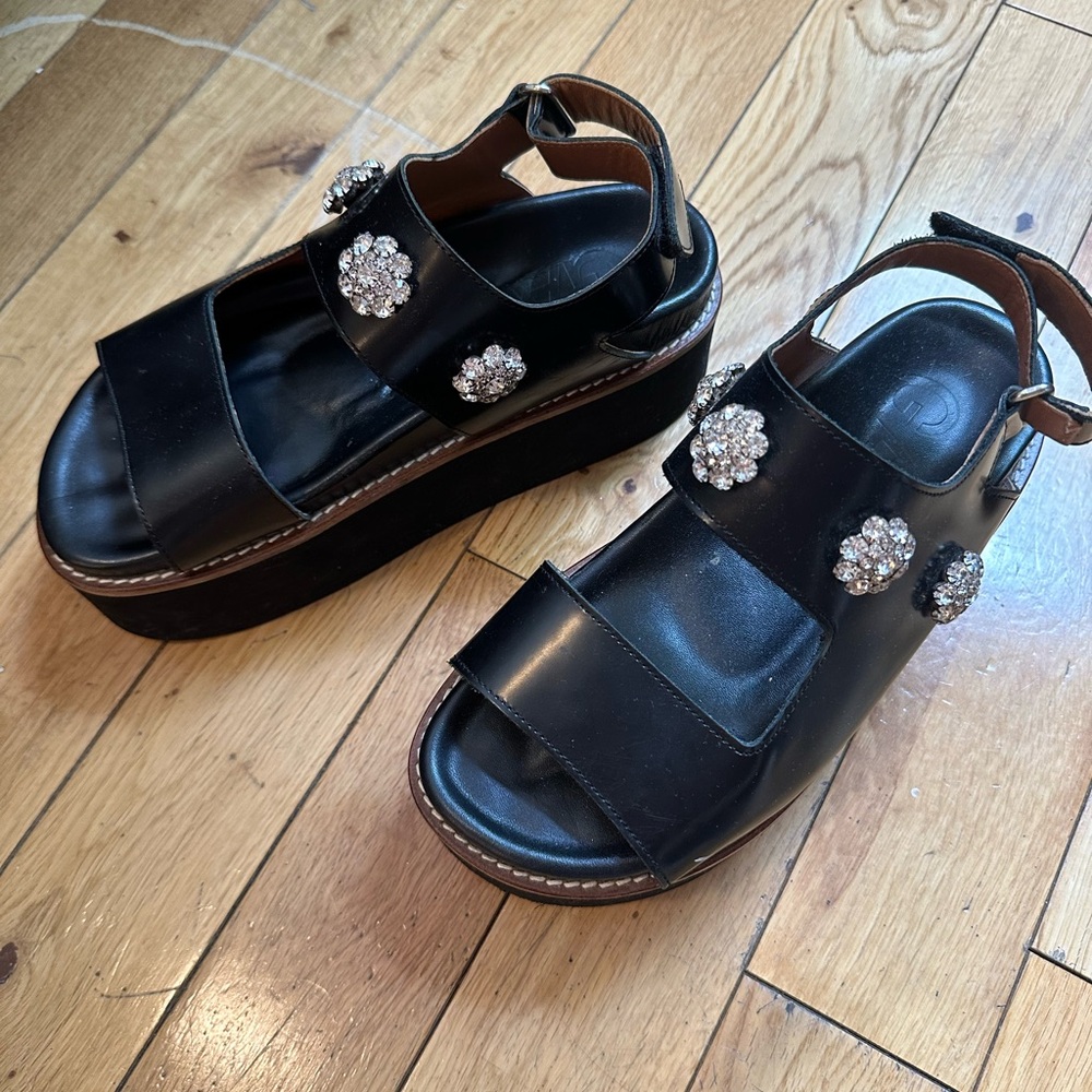 Ganni Polido Crystal Leather Platform Sandal